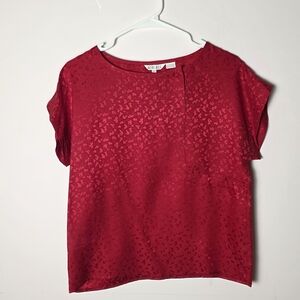 Vintage Royal Silk Red Jacquard Silk Blouse Medium 100% Pure Silk